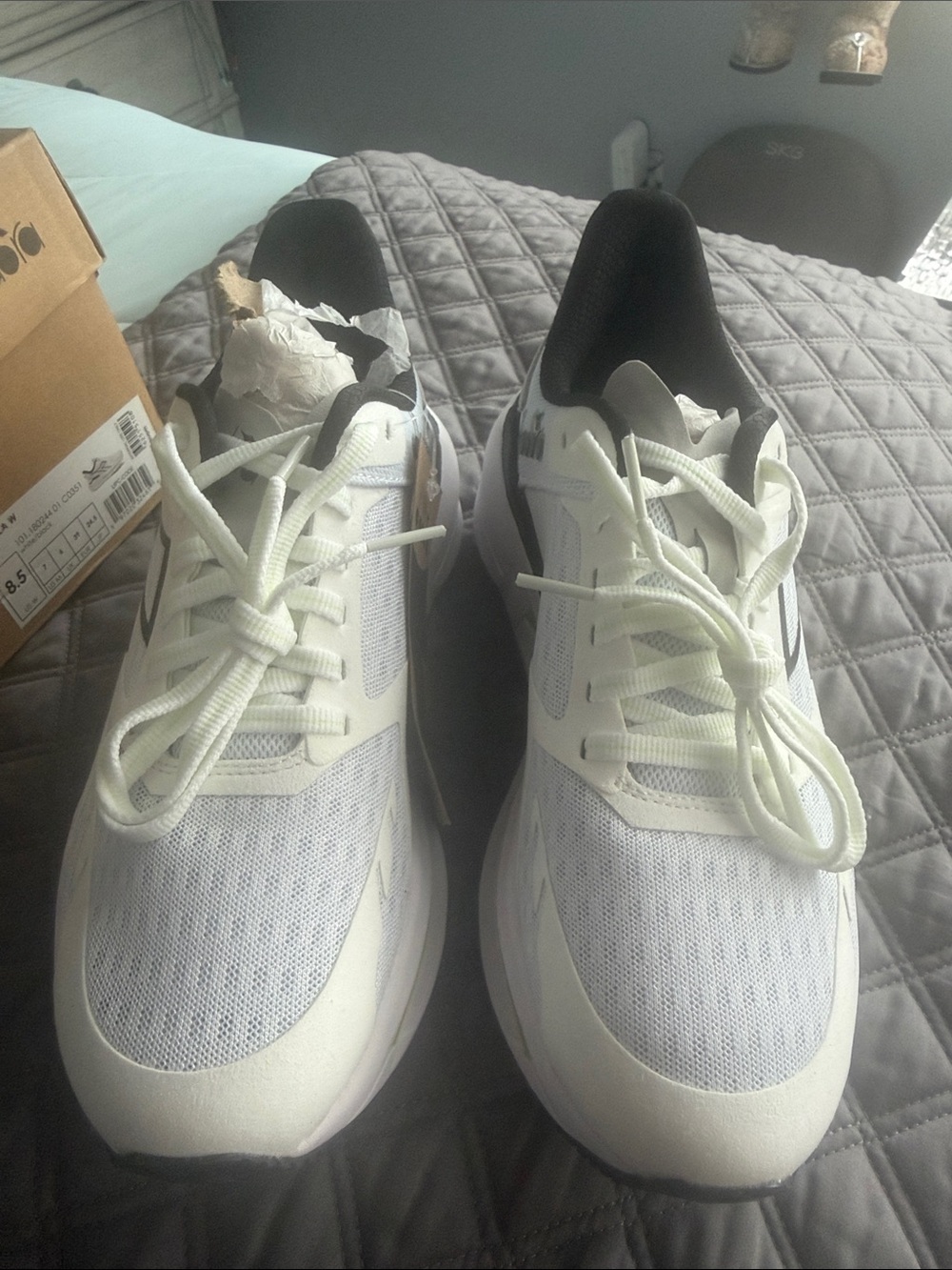 Diadora Women's White Athletic Sneakers with Black Collar Accents